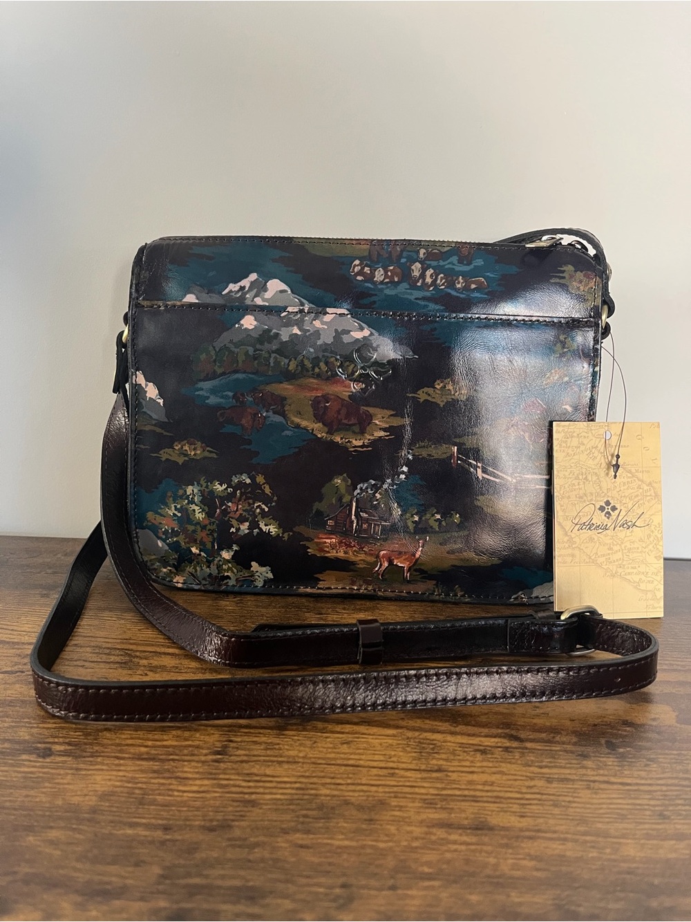 Patricia Nash Nazaire Leather Crossbody Bag Montana Prairie Skies Chocolate New